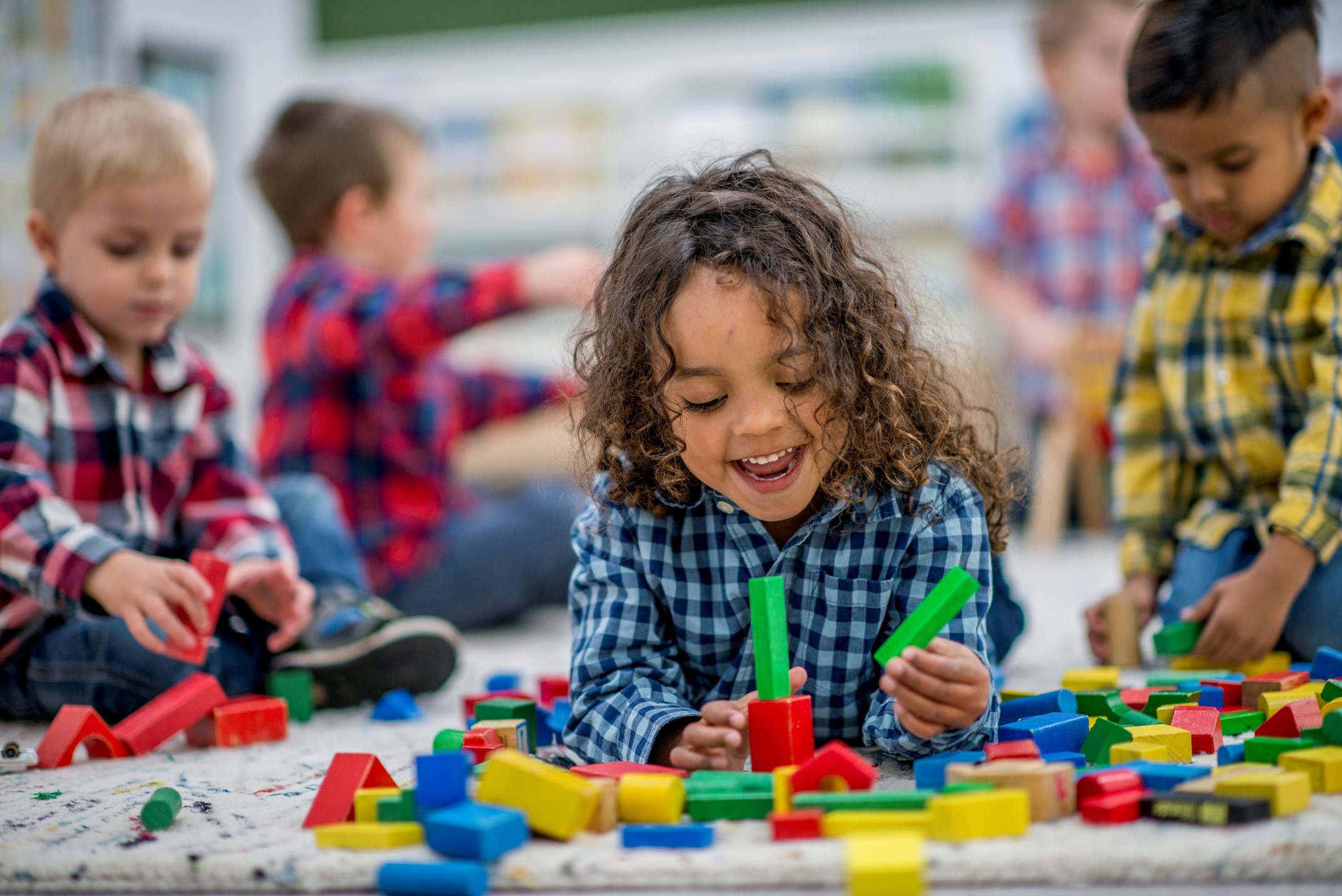 Kids building with blocks