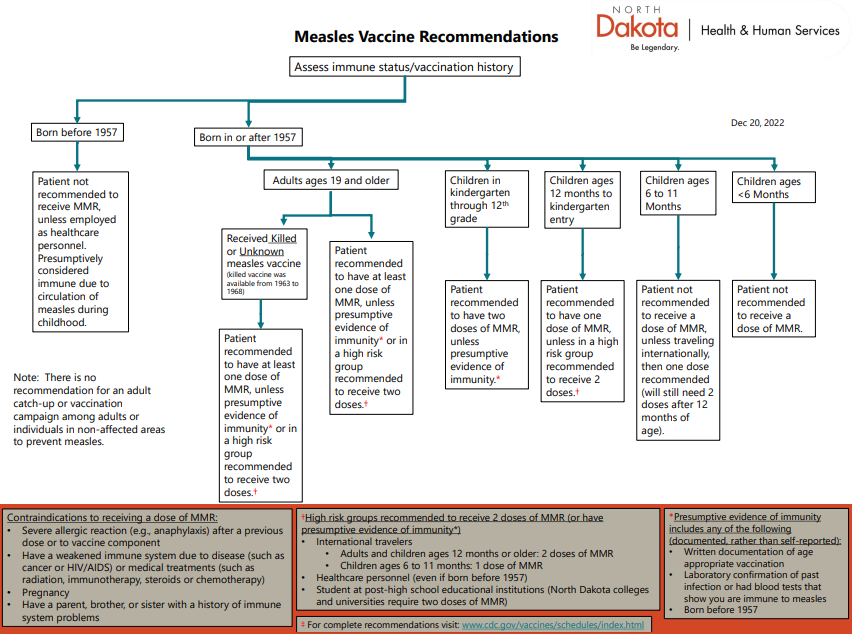 Measles vaccine recommendations flowchart