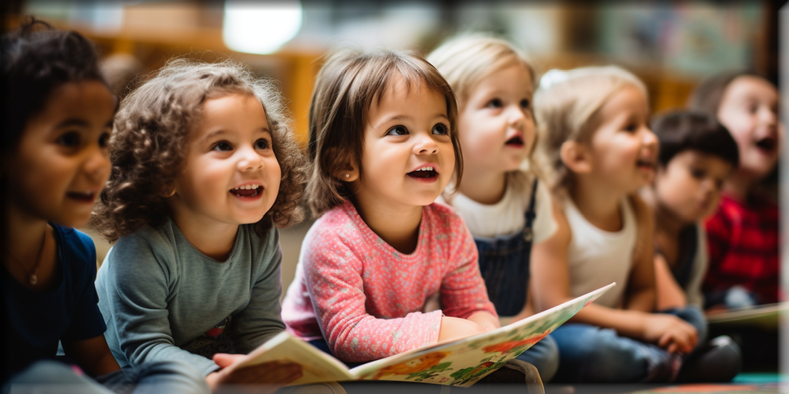 Children at daycare reading a book