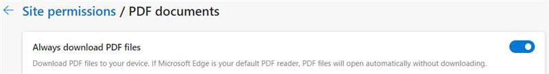 Screenshot showing always download PDF files option